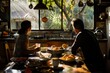 An intimate family breakfast, simple fare shared in a moment of togetherness and morning conversation.