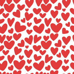 Wall Mural - seamless pattern red hand-drawn of hearts, free-form hearts illustrations regular seamless pattern, 