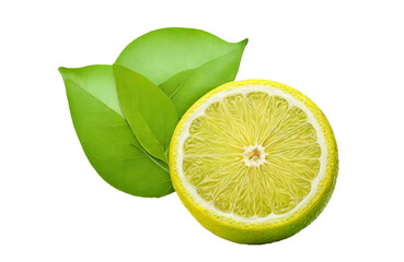 Wall Mural - Green lemon with leaf, cut out on white transparent background