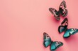 Three butterflies on a pink background with copy space.