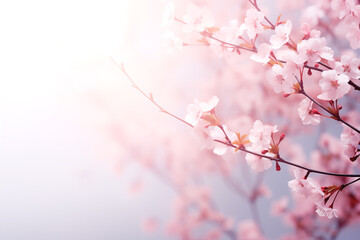 Wall Mural - Soft pink cherry blossoms on misty branches