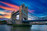 Fototapeta Mosty linowy / wiszący - Tower Bridge at sunset in London, UK.
