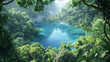 Serene Oasis: Crystal-Clear Blue Lake Amidst Lush Greenery