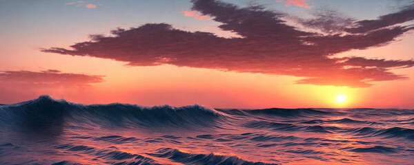 Wall Mural - sunset over the sea,panorama . ai generative