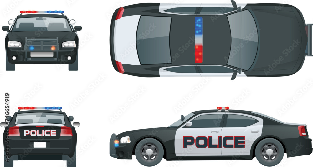 Police Car On White Background Isolated Top, Side And Front View Over ...