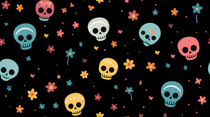 Poster - cute skull ,seamless pattern