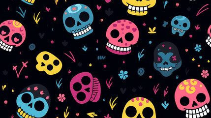 Poster - cute skull ,seamless pattern