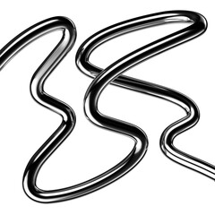 Metallic 3D squiggle line design element, wriggling chrome metal wavy line 