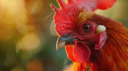 Poster - Detailed shot of a rooster's head with a blurred background. Perfect for farm or animal-related projects