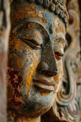 Aufkleber - Detailed close up of a statue depicting a person's face. Suitable for various design projects