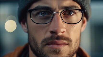 Poster - Close up of a man wearing glasses and a hat. Suitable for business or casual concepts