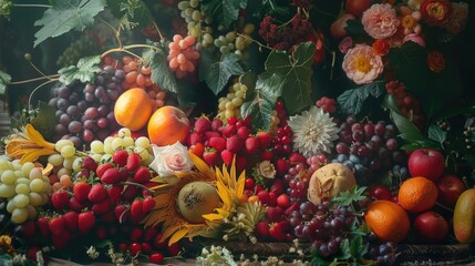 Aufkleber - Various fruits and vegetables displayed on a table. Ideal for healthy eating concept