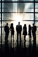 Poster - Group of people standing by a window, suitable for business or team concept