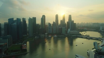 Wall Mural - A bird's eye view of a city skyline, perfect for urban concepts