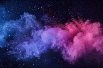 Poster - Vibrant pink and blue powder floating in the air, perfect for celebration concepts
