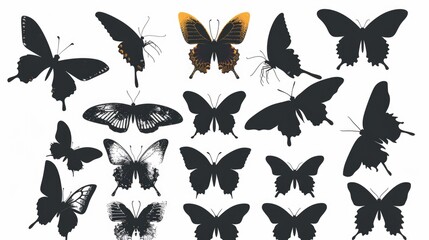 Poster - A group of colorful butterflies on a plain white backdrop. Ideal for various design projects