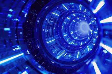 Poster - A unique spiral shaped object with blue lights, perfect for futuristic and technology concepts