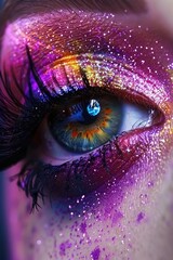 Poster - Close up of a person's eye with glitter, perfect for beauty and fashion concepts