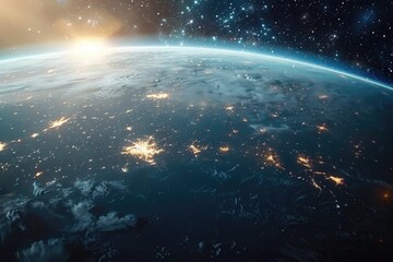 Poster - A stunning image of the Earth from space at night. Perfect for educational materials or science-themed projects