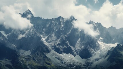 Poster - A scenic view of a mountain range with clouds in the sky. Perfect for travel and nature concepts