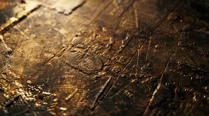 Poster - Close-up shot of a wooden table with elegant gold paint. Ideal for background or texture use