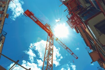 Poster - A crane standing in front of a building under construction. Ideal for construction industry concepts