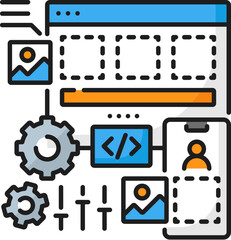 Poster - Ui and ux designer, web development color line icon. It specialist, career and job vacancy isolated vector linear sign showcasing Modern, minimalist, and visually appealing user experience interface