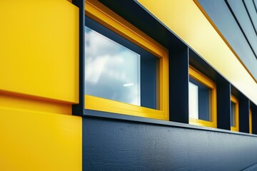 Poster - Detailed view of a yellow and black building, suitable for architectural projects