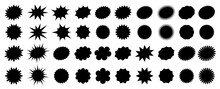 Black starburst sale price seals, stickers and labels for callout and splash, vector star rosettes. Oval and sunburst, stamp and tag badge silhouettes for price promotion labels or sale discount promo