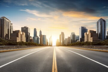 Leinwandbilder - City skyline visible from a deserted highway, suitable for urban concept designs