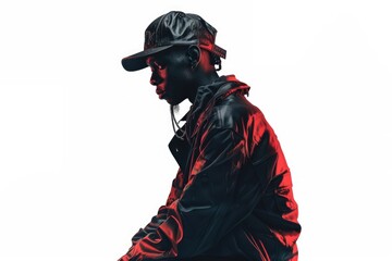 Aufkleber - A man wearing a black and red jacket and hat. Suitable for fashion or winter themed designs