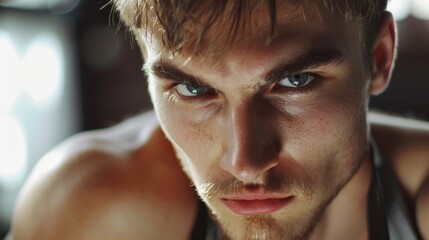 Sticker - Close-up image of a young man with striking blue eyes. Perfect for various advertising and promotional materials