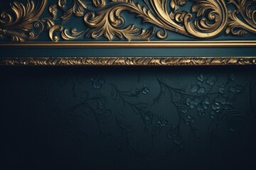 Aufkleber - A gold frame hanging on a dark blue wall. Ideal for interior design projects