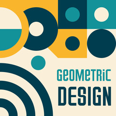 Poster - Abstract Bauhaus poster with geometric pattern or minimal modern background, vector cover template. Bauhaus poster with retro shapes and simple colors or minimal geometric pattern in Bauhaus style
