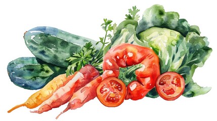Poster - Colorful watercolor painting of a variety of vegetables. Suitable for food-related projects