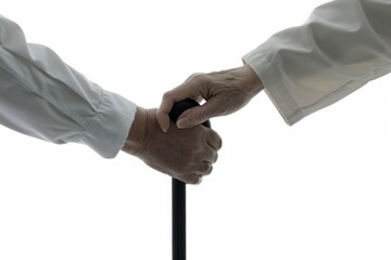 Canvas Print - Two men holding hands with a cane. Suitable for diversity and friendship concepts