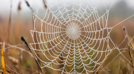 Spider Web Amidst Field