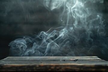 Poster - Smoke rising out of a wooden table, suitable for various concepts