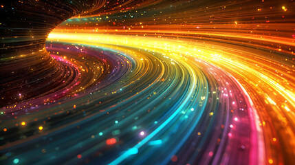 Poster - Multicolored vortex energy, cosmic spiral waves, colorful swirl path, abstract futuristic digital background