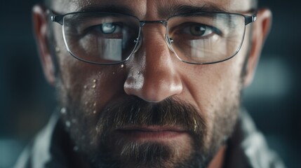 Poster - Close up of a man wearing glasses and sporting a beard, suitable for various business or casual concepts