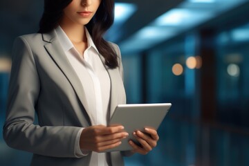Aufkleber - A woman in a business suit holding a tablet, suitable for corporate and technology concepts