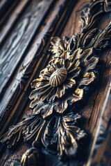 Poster - Detailed wooden carving on a wall, perfect for interior design projects