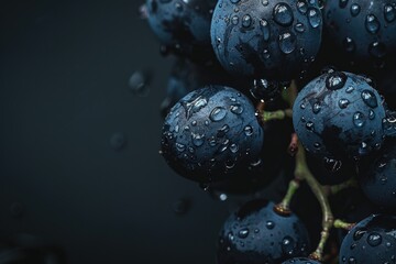 Poster - Ripe grapes covered in water droplets, perfect for food and beverage concept