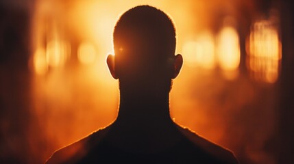 Poster - A mysterious silhouette of a man in a dimly lit room, suitable for suspense or thriller themes