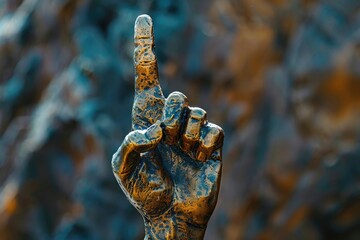 Poster - A statue of a hand with a finger pointing upwards. Suitable for various concepts and designs