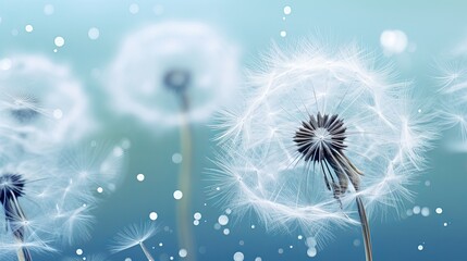 Wall Mural - Abstract dandelion flower seeds with water drops background