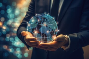 Aufkleber - A man in a suit holding a globe. Suitable for business concepts