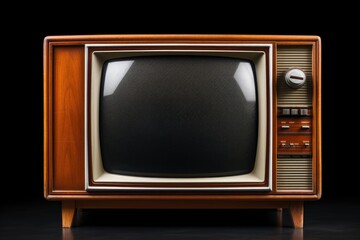 Poster - Retro TV on rustic wooden furniture. Ideal for home decor blogs