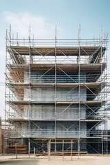 Aufkleber - A large building with scaffolding for construction purposes. Ideal for construction or renovation concepts