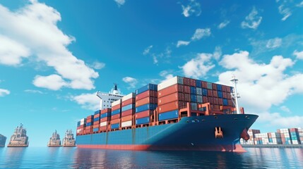 Poster - A large container ship floating on the water, suitable for transportation concepts